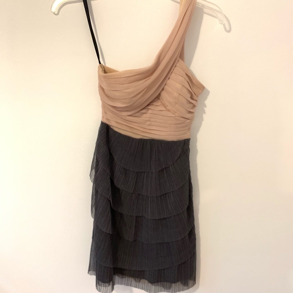 NWOT Pink and Grey Ruffled Chiffon Dress